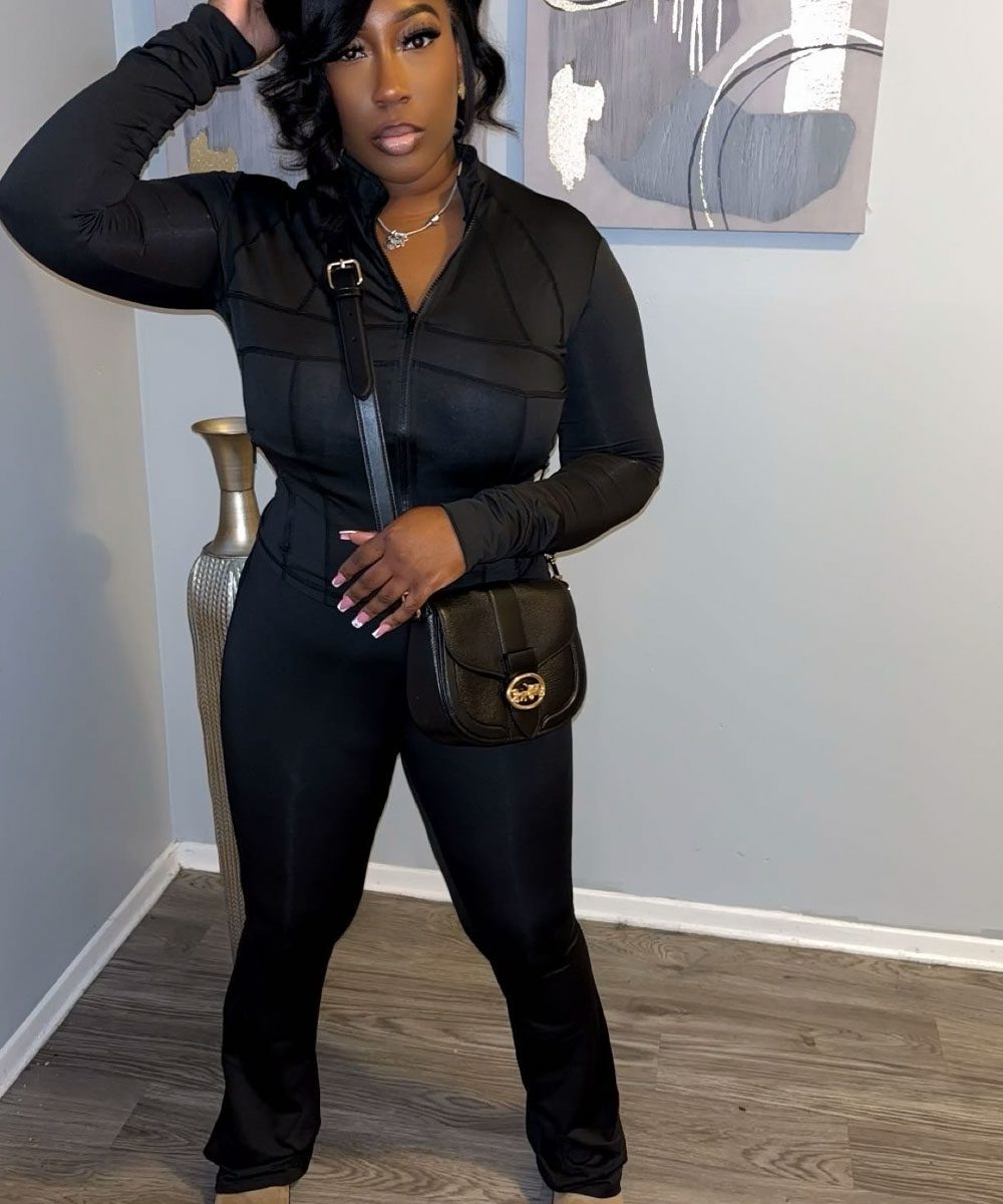 Black Matching Set Body Suit