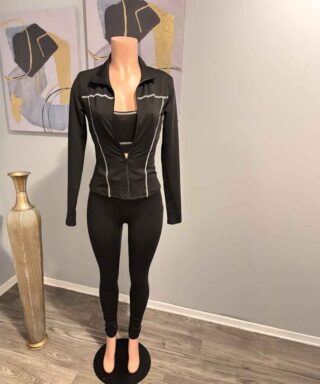 Black Reflective Zip-Up Active Set