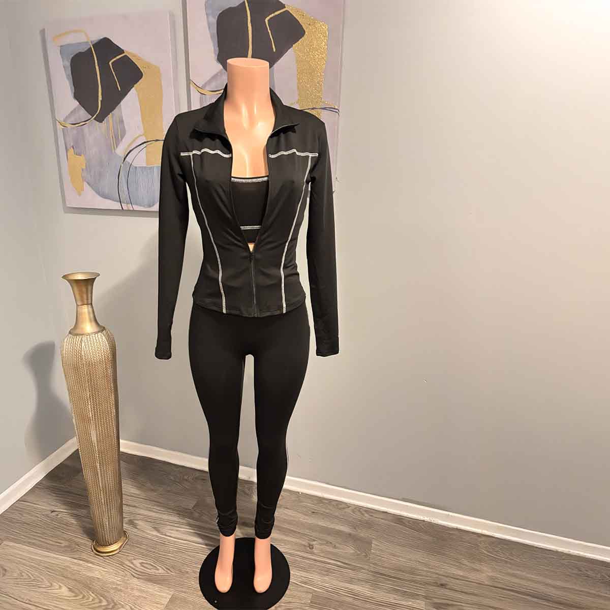 Black Reflective Zip-Up Active Set